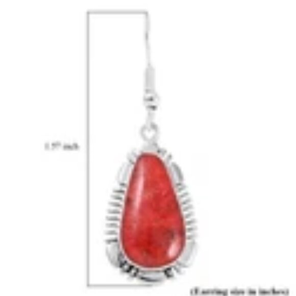 Southwestern Red Coral Dangle Earrings in 925 Sterling Silver & French Hooks NWT - Picture 6 of 6